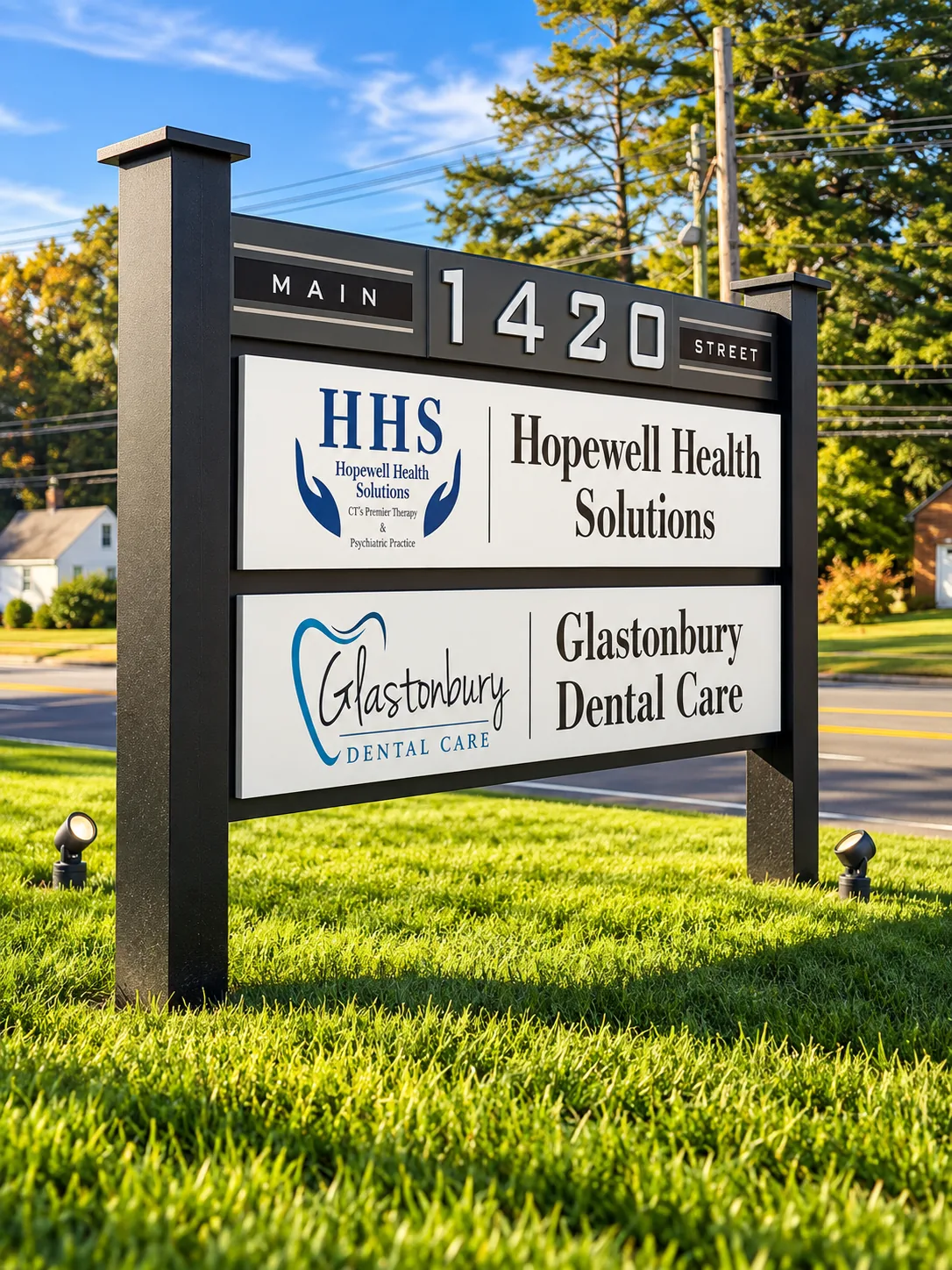 Hopewell Health Solutions sign at 1420 Main Street in South Glastonbury
