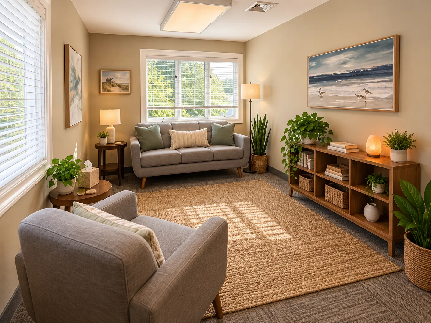 Therapy room with shoreline artwork in Westbrook