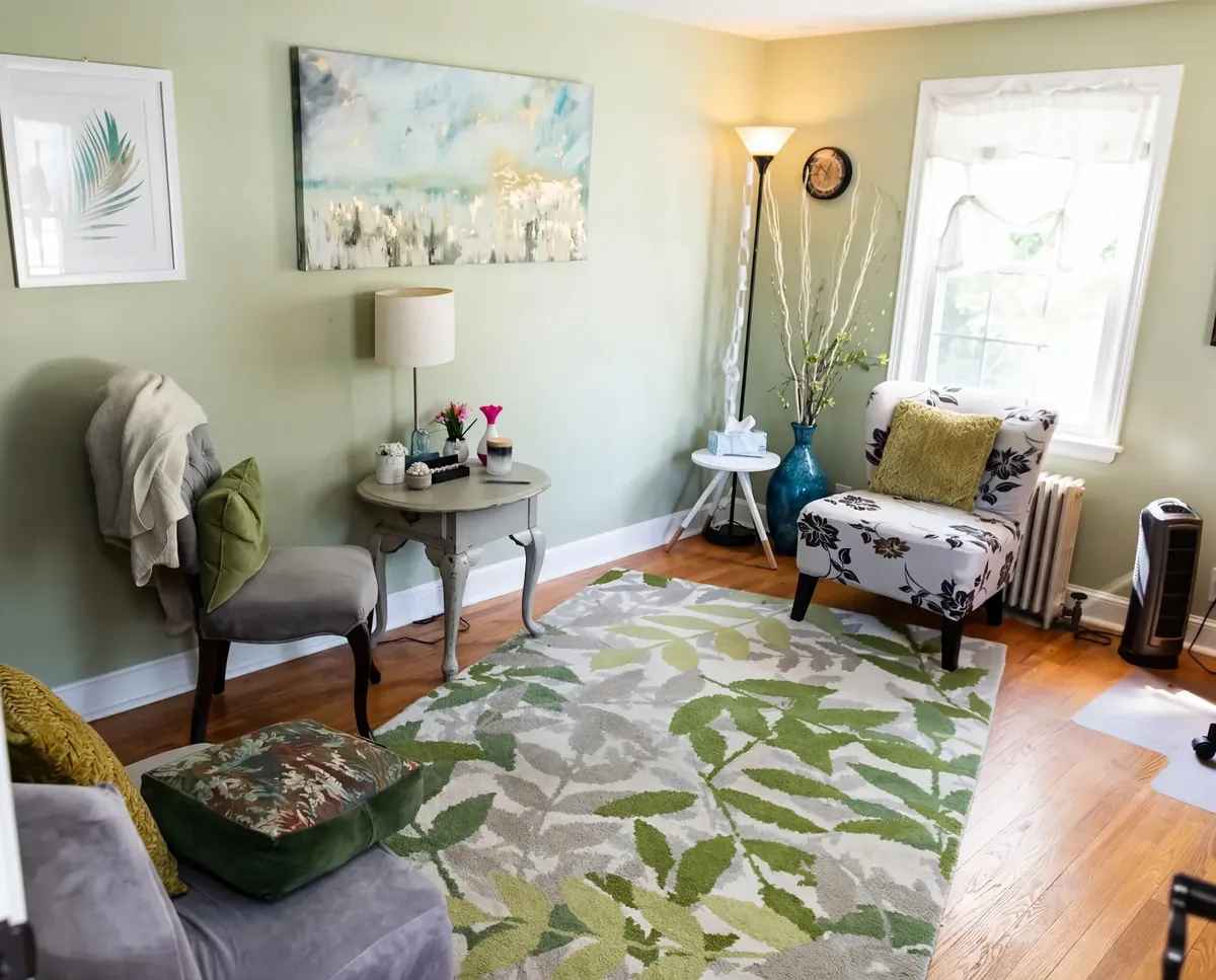 A calming counseling room at Hopewell Health Solutions, Glastonbury CT